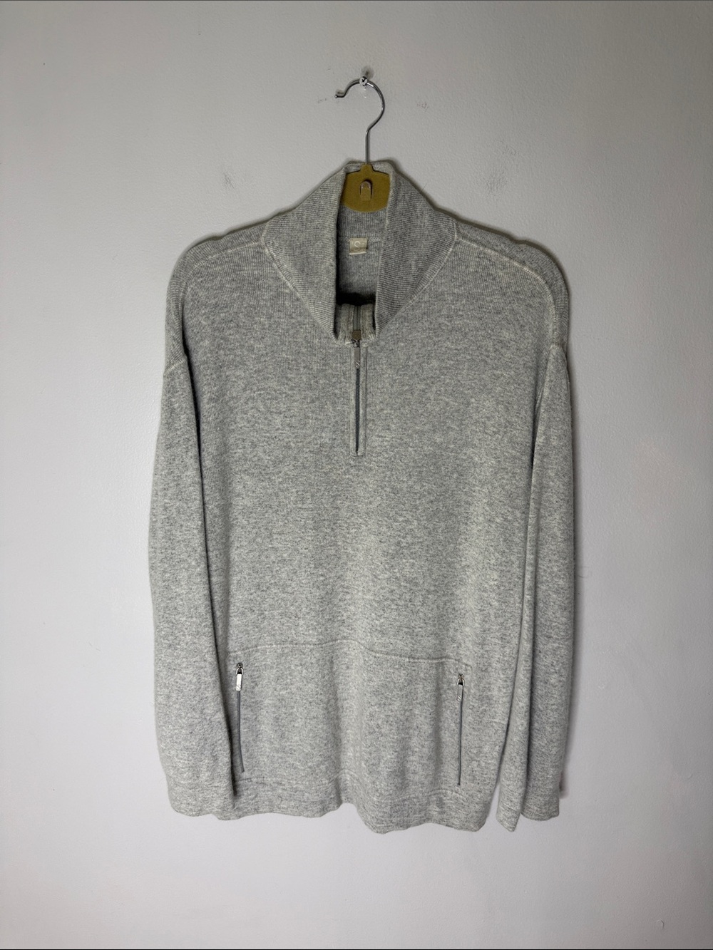 Max Mara Light Grey Half-Zip Knit Sweater Size M/L